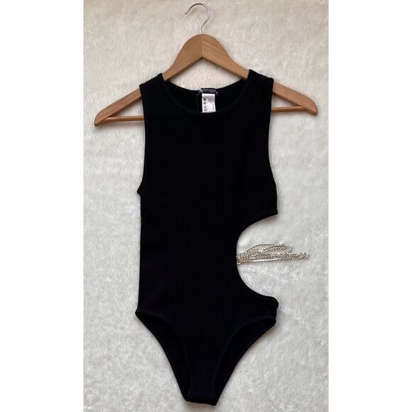 NWT Zara Black Ribbed Limitless Contour Collection Cutout Jewel Bodysuit, XS-S - Picture 9 of 13